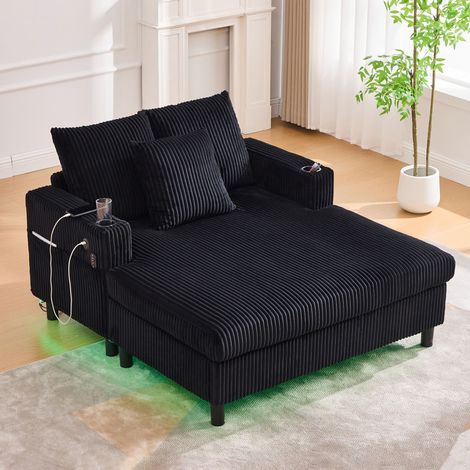 Fauteuil relax large et moelleux, avec porte-gobelets latéral, port USB et lumière d'ambiance LED intégrée - Noir (1/5)