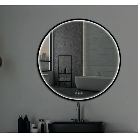 Alle Carrelage - Miroir rond cadre noir, LED 80 cm variateur de lumière - ATELIER (1/4)