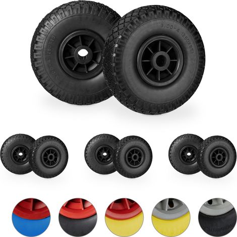 Roue de brouette, lot de 8, caoutchouc, 3.00-4, roue de rechange, pour axe de 25 mm, 260x85 mm, noir