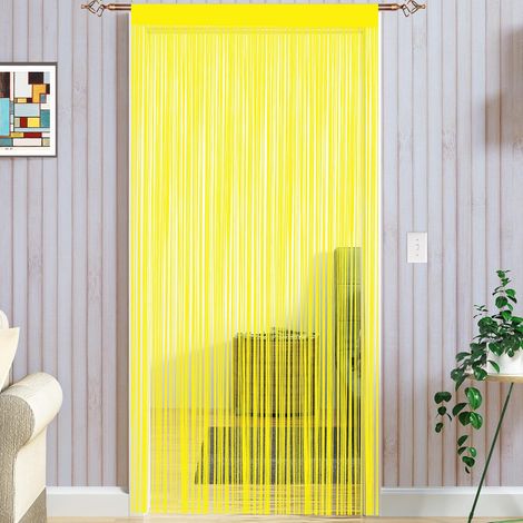 Rideaux à cordes style spaghetti faits à la main Divise-pièces multifonctions Grillage-moustiquaire pour fenêtres et portes, jaune, 90x200cm (1/5)
