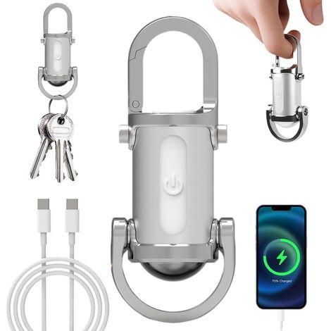 Mini linterna llavero impermeable de 1200 lm, LED ultrabrillante, portátil, con batería externa y 8 modos para camping, senderismo y emergencias (blanca). (1/5)