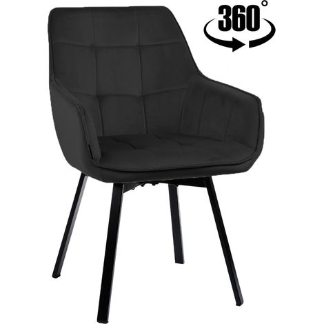 Silla giratoria TOGO tapizada en terciopelo, negra.