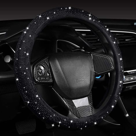 Housse de volant de voiture ornée de diamants scintillants, housse de volant en strass noirs, taille universelle (37-38 cm), accessoire de voiture brillant et respirant, protection de volant pour femm (1/5)