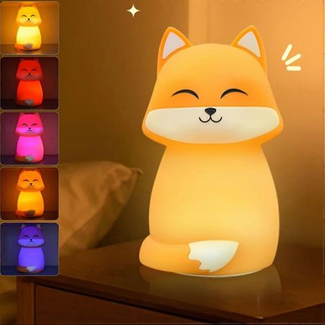 Wiederaufladbare Silikon-Fuchs-Nachtleuchte für Kinder mit Touch-Steuerung, Dimmfunktion und Timer
