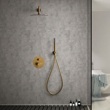 Imex - Columna Ducha Empotrada con Grifo Dorado Serie Line (1/5)