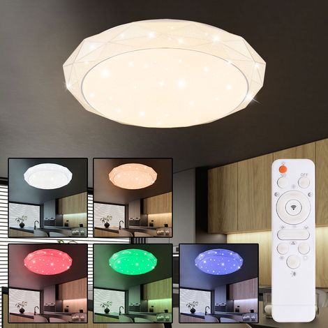 Deckenleuchte dimmbar mit Fernbedienung Deckenlampe Schlafzimmerleuchte, Sternenhimmeleffekt Farbwechsel, CCT, LED 45W 3360lm warmweiß-kaltweiß, DxH 50x9 cm