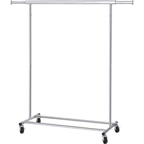 Portant à Vêtements avec Roulettes SONGMICS - Tringle Extensible - Charge Lourde - Porte-manteau - Rangement Vêtement - Capacité de Charge 90 kg - Argent