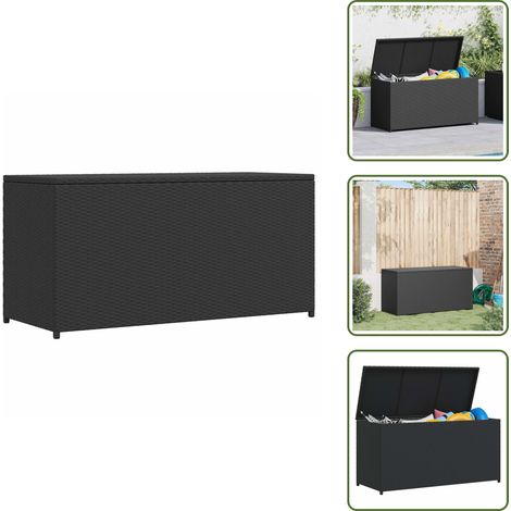 The Living Store Caja de almacenaje de jardín ratán sintético negro 120x50x60 cm - Caja de cojines