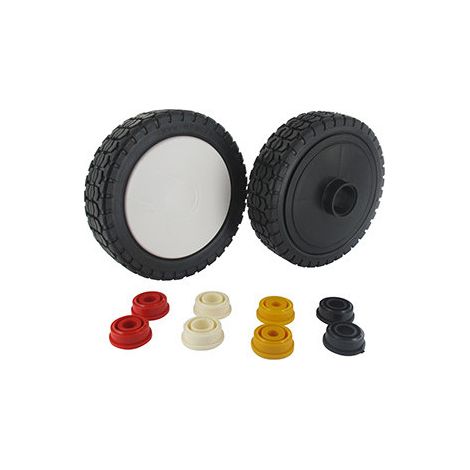 Rueda universal de plástico en aro - ø: Ext: 150mm - Incluye embellecedor y 4 juegos de aros reductores de 8, 10, 12 y 1