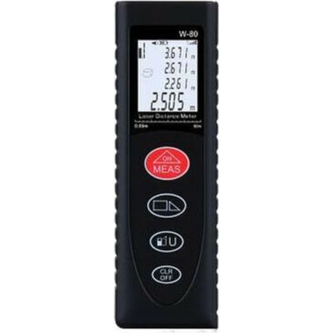 Télémètre laser portable avec rétroéclairage, mesure les volumes, les surfaces et les distances pythagoriciennes. Piles incluses (60 m). (1/4)