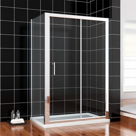 ELEGANT 1300 x 800 mm Sliding Shower Enclosure 6mm Safety Glass Reversible Bathroom Cubicle Screen Door with Side Panel (1/5)
