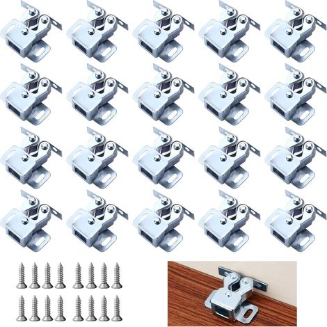 Möbelschnäpper, 20 Stück Doppel-Rollenschnäpper, Schrankverschlüsse mit 80 Schrauben, Edelstahl Latch Fang für Schrank, Möbelschnäpper mit Verstellbaren Türstopper für Küche Schranktüren Schränke (1/5)