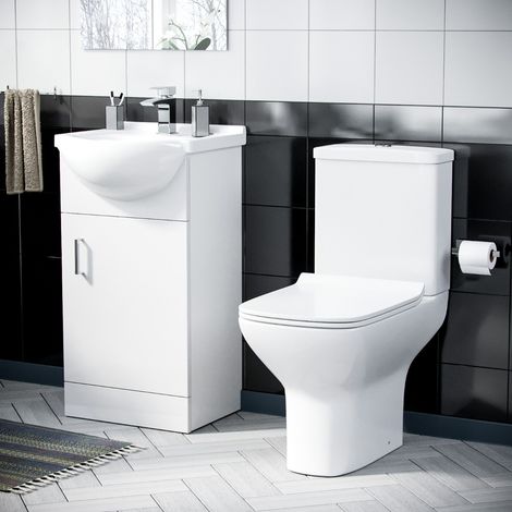 Dyon 550mm Basin Floor Standing Vanity Unit & Rimless Close Coupled Toilet White (1/5)