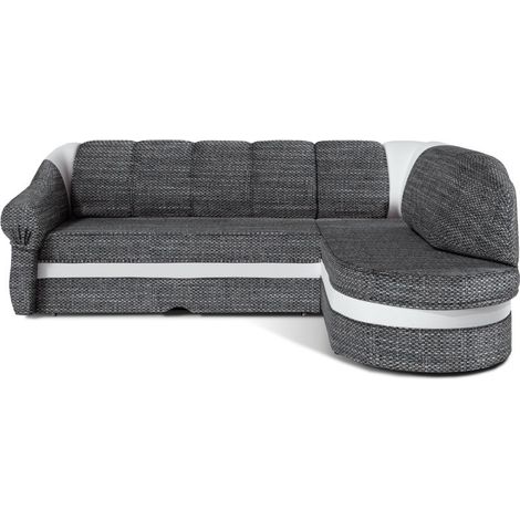 Canapé d'angle droit convertible BENANA 250 cm gris et blanc avec coffre de rangement