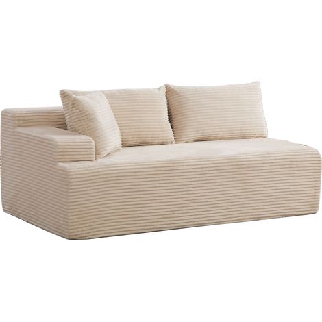 Canapé modulable beige 2 places en chenille, mousse haute résilience 30D, assise moelleuse avec méridienne et fond antidérapant (1/5)