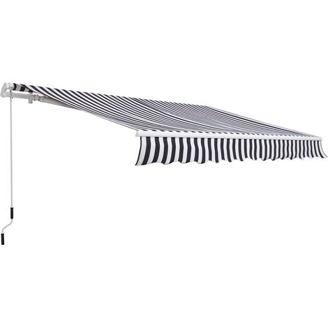 Store banne à bras articulé, pare-soleil à manivelle, 3,5 x 2,5 m, gris et blanc, aluminium et polyester