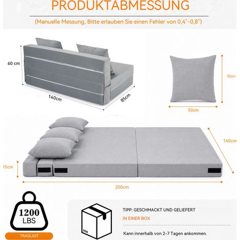HAUSPROFI 4-in-1 Faltbares Schlafsofa, 140 cm sofa mit schlaffunktion, couch, Faltbare Matratze und Schlafsessel mit Memory-Schaumstoff-Kopfkissen, für Wohnzimmer und Schlafzimmer als Lounge oder Gäst (1/5)