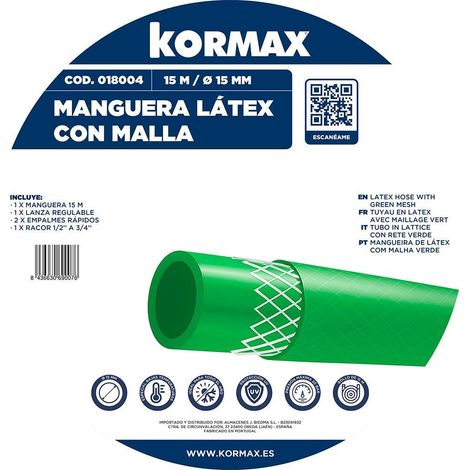 KORMAX manguera latex malla 15 mm + accesorios , Kit Manguera de Látex con Malla para Riego 15 mm Kormax.
- Kit completo de manguera de látex reforzada con malla para riego de jard (1/2)