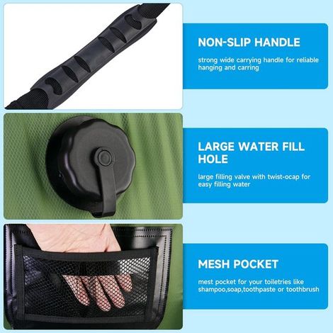 Solar Duschbeutel 20 l Campingdusche Wasserbeutel mit abnehmbarem Schlauch und Ein /Ausschalter am Duschkopf Für Camping, Wandern und Outdoor Akt (1/5)