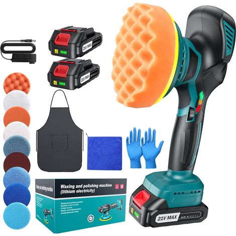 Polisseuse Voiture Sans Fil 150 mm à Double Action avec 2×21V 2000mAh Batteries, 13pcs Kit Polissage Voiture, 6 Vitesses Réglables 5500RPM, Lustreuse Polisseuse Orbitale pour Cirage et Rénovation Auto (1/5)
