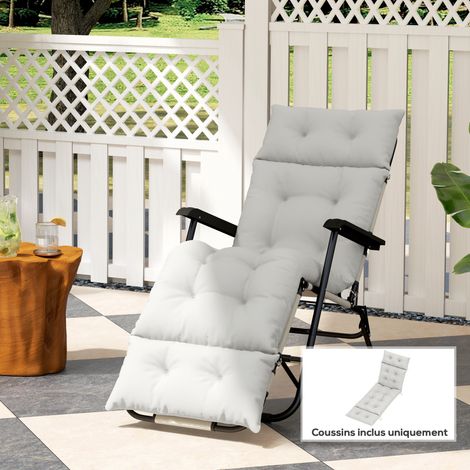 Coussin bain de soleil épais coussin chaise longue 190 x 56 x 10 cm. UPF20+. matelas transat six attaches. clair gris