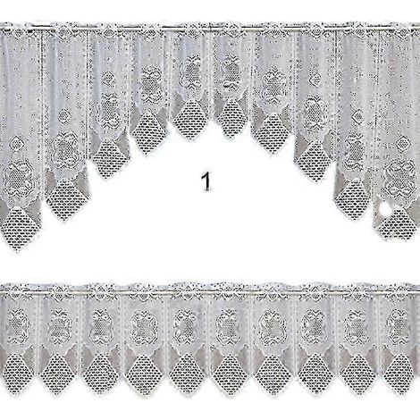 Ensemble de 2 rideaux en dentelle translucide style vintage, à deux niveaux, idéal pour la maison. (1/5)