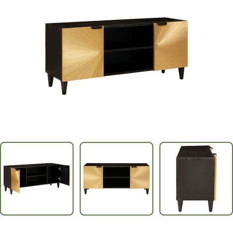 Rangement salon - Meuble TV Noir et or 105 x 33 x 46 cm Bois d'ingénierie (1/5)