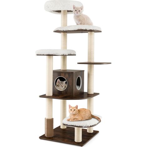 Goplus – Arbre à chat géant 175 cm – 6 niveaux en bois avec coussins lavables – Poteaux en sisal pour grattage – Conception anti-bascule (1/5)