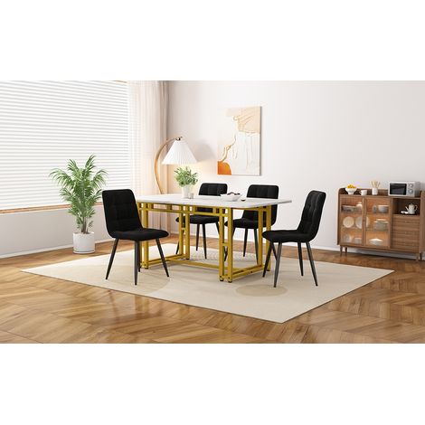 Table à manger dorée de 120x70 cm avec 4 chaises,ensemble de table à manger moderne de cuisine,chaises en velours noir,table à pieds en fer doré
