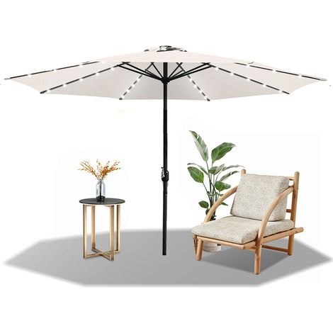 Wolketon 3.5m Sonnenschirm UV50+ Sonnenschutz Gartenschirm Strandschirm LED Solar, ohne knickbar, Schirmtuch mit PA-Beschichtung, Beige