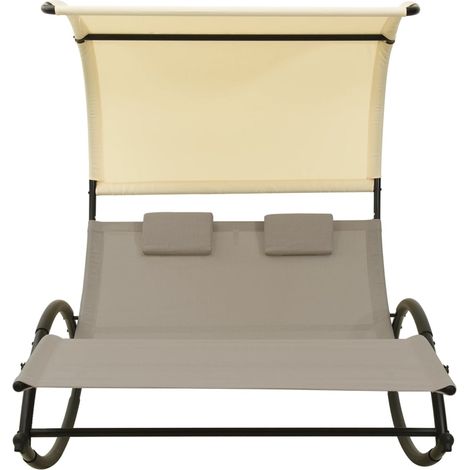 Maison Exclusive - Lettino Prendisole Doppio Baldacchino in Textilene Talpa Crema