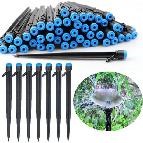 (10 pièces bleues) Kit de 10 goutteurs de 18 cm, idéal pour les tubes de 4/7 mm. Débit d'eau réglable à 360° pour systèmes d'irrigation goutte à goutte. (1/5)
