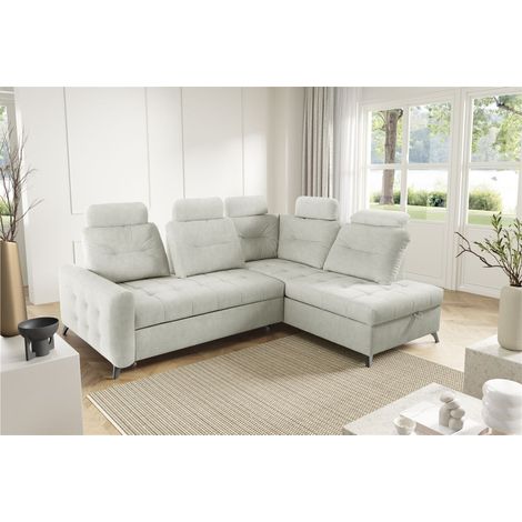 Ecksofa Schlafsofa Sofa WENDIE Stoff Hold Me Hellbeige Ottomane Rechts