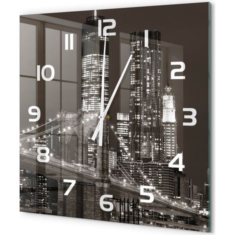 Grande Horloge Murale Carrée Déco Intérieur Verre Trempé Silencieuse et Élégante Manhattan, New York 60x60 cm (1/5)