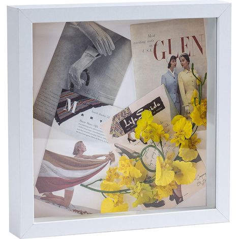 Cadre photo 3D à remplir avec vitre en verre - 20 x 20 cm - Blanc - Cadre pour objets en bois - pour le bricolage et comme cadeau pour la famille, les amis (1/5)