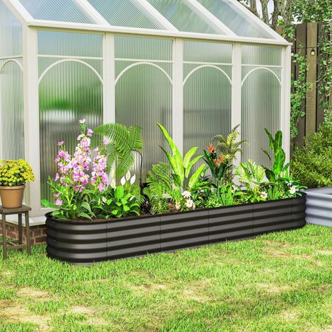 Jardinière carré potager de jardin en acier galvanisé modulable pour légumes plantes fleurs, 240 x 62 x 30 cm gris foncé (1/4)