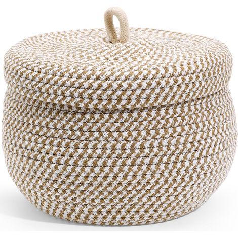 Panier Rond En Corde De Coton Avec Couvercle 8.3 Pouces Panier De Rangement Décoratif Multifonction Pour Cuisine Salon Bureau