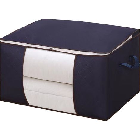 Sac de Rangement Vêtements Non Tissé Épais 60x40x35cm Bleu Marine Double Fermeture Zippée Grande Capacité Anti-Poussière Réutilisable (1/5)