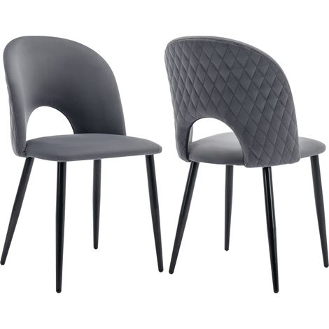 Pack de 2 sillas de comedor, sillas tapizadas de diseño para salón, cocina o tocador, terciopelo y metal, patas ajustables y diseño de rombos, gris (1/5)