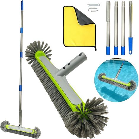 Swimming Pool Brush 43 cm, Pool Brush with Handle 160 cm Ultra Large Pool Broom with Cleaning Cloth, Cleaning Tool for Grill, Drain, Coating, Spa, Pond (1/5)