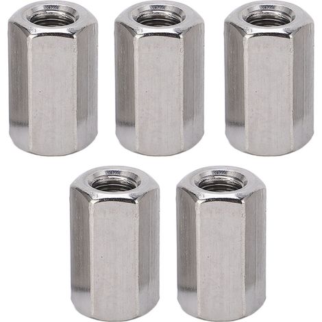 Lot de 5 écrous de raccordement hexagonaux M10 x 1,5 17 L30 mm en acier inoxydable antirouille pour tige filetée (1/5)