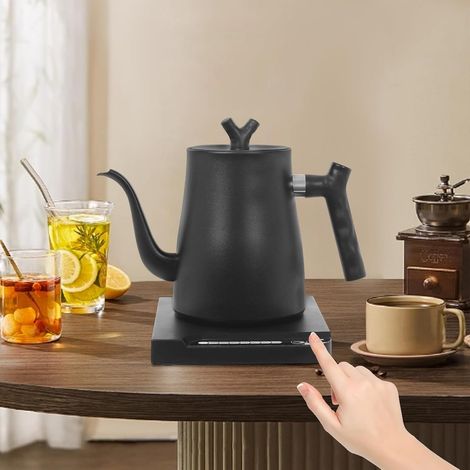 Elektrischer Wasserkocher, 1000W Edelstahl Temperaturregelung Schwanenhals Wasserkocher Teekessel Electric Kettle 1000ML, Einstellbare Temperatur, Schwarz (1/5)