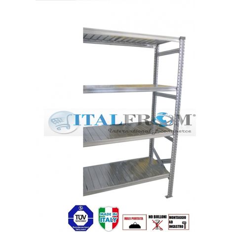 MODULO CONTINUATIVO- scaffalatura da magazzino zincata H 200 cm , L 120 cm , PROF.60 cm , con 4 ripiani,PORTATA OGNUNO 205 Kg (1/5)