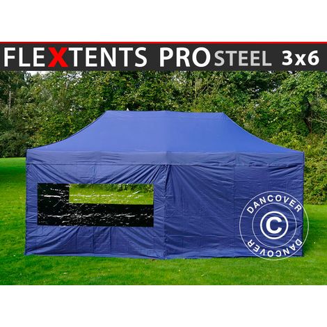 Pop up gazebo FleXtents PRO Steel 3x6 m Dark blue, incl. 6 sidewalls