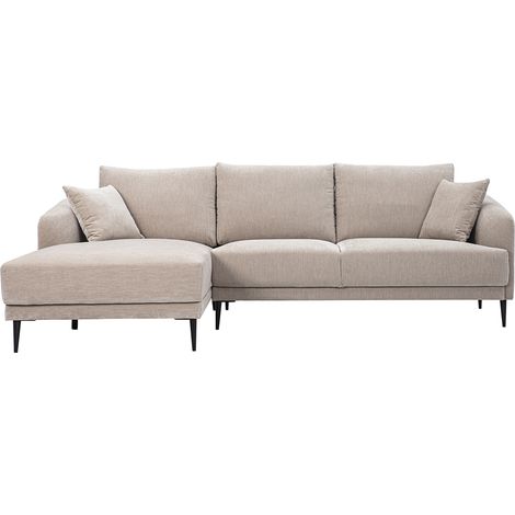 Linke Eckcouch 3-Sitzer aus Stoff in Samteffekt Taupe und schwarzem Metall JERRY (1/5)