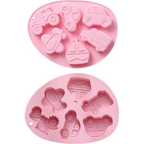 Lot de 2 moules en silicone en forme de véhicule, voilier, avion, camion, voiture, bonbons, cupcakes, décoration de fête (1/5)