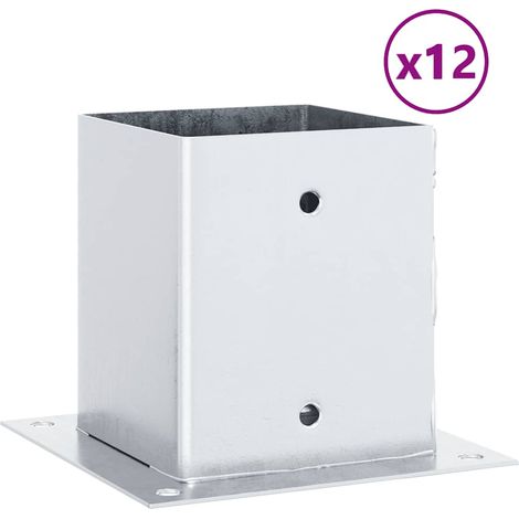 Bases de poteau carrées 12pcs argent 121x121 mm acier galvanisé