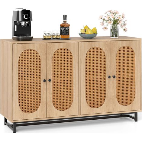COSTWAY Sideboard Buffet Cabinet 126cm Rattan Coffee Bar Cabinet-Natural (1/5)