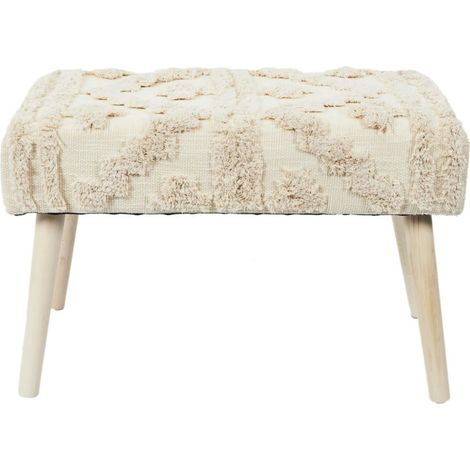Paris Prix – Banc en bois 60cm – Assise confortable – Style ethnique – Couleur blanc et beige – Dimensions L. 60 x l. 32 x H. 40 cm (1/5)