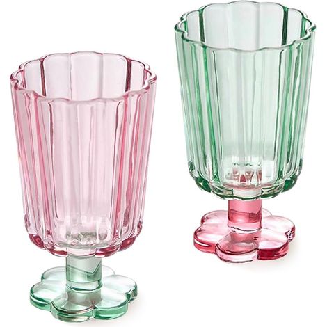 Lot de 2 Verres Fleur Vintage Rose et Vert 260 ml